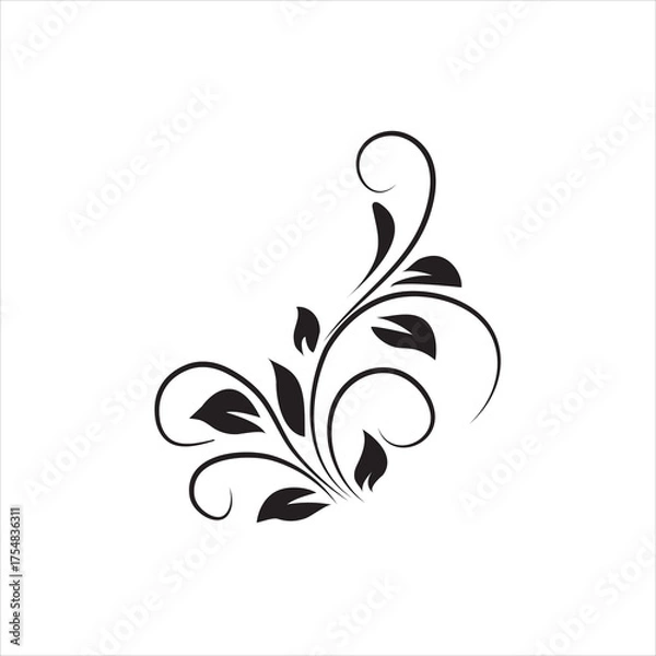 Fototapeta Minimal botanical leaf line art vector. Tattoo flower icon. simple botanical line drawings featuring delicate leaves and branches, ideal for logos, tattoos, invitations, and modern decor.