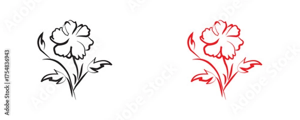 Fototapeta Minimal botanical leaf line art vector. Tattoo flower icon. simple botanical line drawings featuring delicate leaves and branches, ideal for logos, tattoos, invitations, and modern decor.