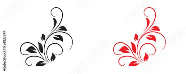 Obraz Minimal botanical leaf line art vector. Tattoo flower icon. simple botanical line drawings featuring delicate leaves and branches, ideal for logos, tattoos, invitations, and modern decor.