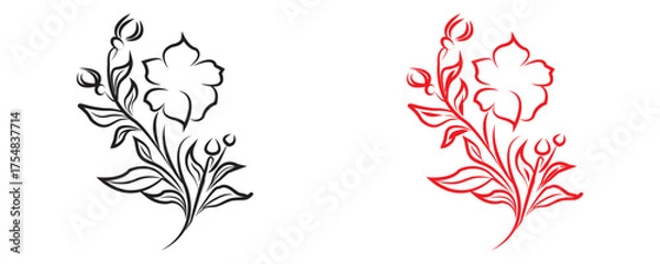 Fototapeta Minimal botanical leaf line art vector. Tattoo flower icon. simple botanical line drawings featuring delicate leaves and branches, ideal for logos, tattoos, invitations, and modern decor.