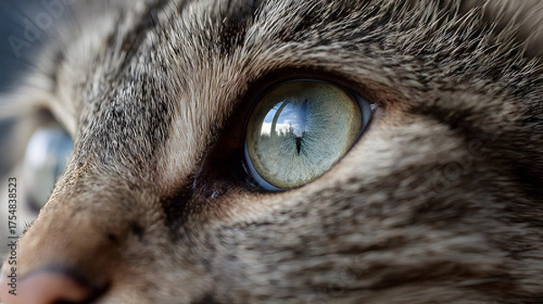 Fototapeta Close-up of a cat's eye, showing detail of the iris and surrounding fur