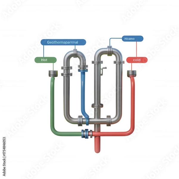 Fototapeta Geothermal system diagram with hot and cold water pipes Transparent Background image