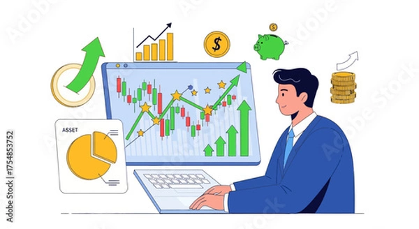 Obraz Professional analyzing stock market data on a computer for smart investments and financial growth. Digital trading, online wealth management, and strategic market analysis for future success