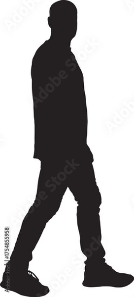 Fototapeta vector, silhouette side view of a man walking and looking at camera