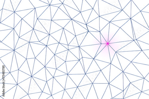 Fototapeta Geometric Mesh of Irregular Triangles with Pink Glow – Abstract Blue Line Pattern on White Background