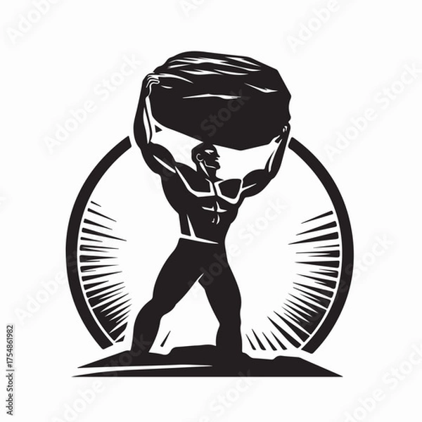 Obraz Strong Man Lifting Heavy Stone Vector Illustration on white background