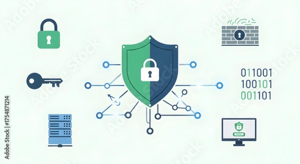 Obraz Digital Security Illustration Featuring Shield and Lock Icons