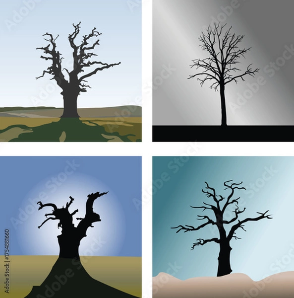Fototapeta Old tree bundle background silhouette vector illustration.
