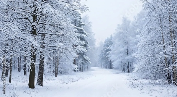 Obraz Snowy forest path in winter
