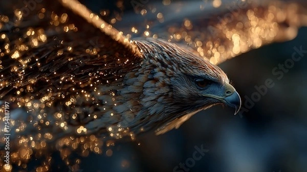 Fototapeta Majestic Eagle in Flight with Sparkling Light Effects