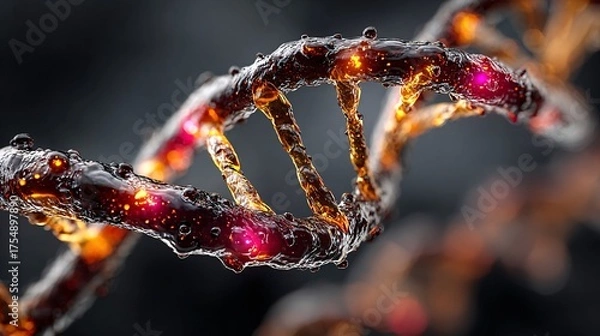 Fototapeta Vibrant DNA Helix Structure with Glowing Effects in Dark Background