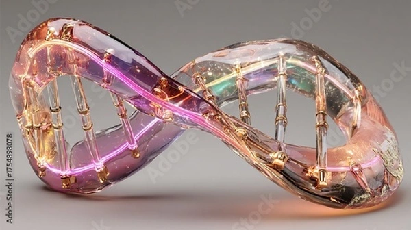 Fototapeta Glowing 3D DNA Model in Colorful Acrylic with Unique Design