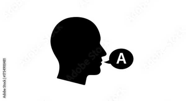 Obraz Silhouette of Head with Speech Bubble Containing Letter A.