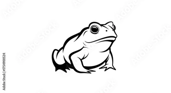 Obraz Simple black and white line art illustration of a frog sitting calmly on a white background.