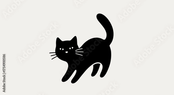 Obraz Simple black cat silhouette illustration on a light background.