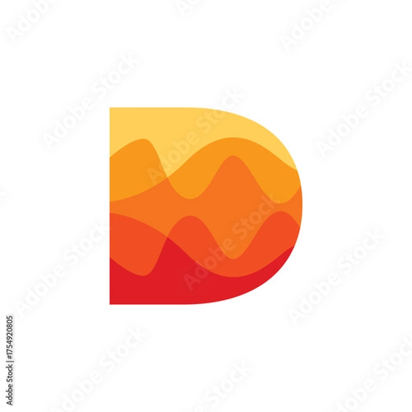 Fototapeta Stylized Letter D Logo Design with Wave Pattern inside for Startup, Technology, Vector Illustration.