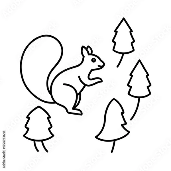 Fototapeta a squirrel jumping between trees outlined in fun