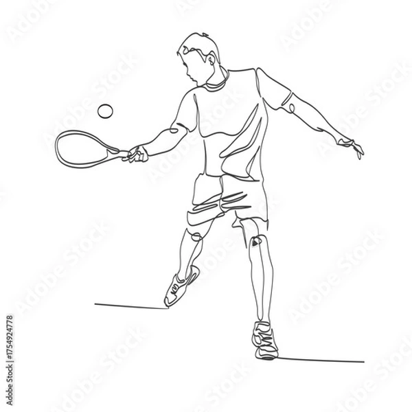 Fototapeta Continuous vector line art of a man playing padel or a tennis player swinging a shot