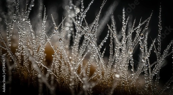 Obraz Macro dew drops on grass blades reflecting nature's beauty and subtle details