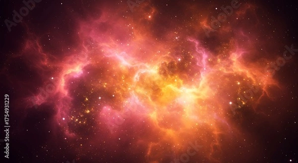 Obraz Vibrant fiery nebula with glowing stars and cosmic dust clouds