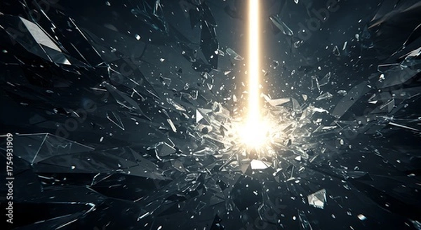 Obraz Bright light beam illuminates shattered abstract shapes sci-fi digital art scene