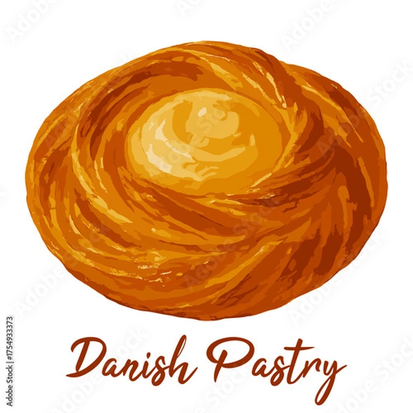 Obraz danish pastry in watercolor illustration style, isolated vector on white background