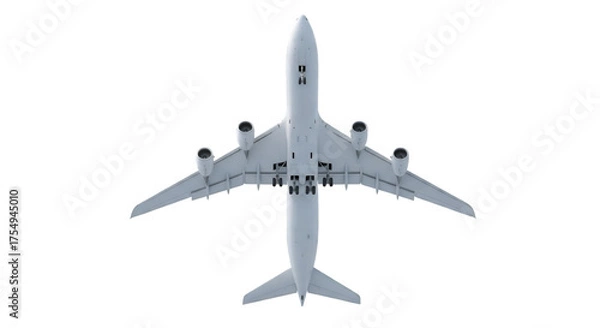 Obraz Top-down view of a white airplane against a black background