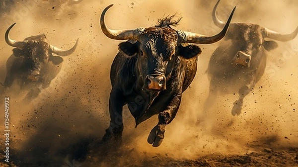 Fototapeta Strong bulls dust cloud dynamic shot high resolution picture