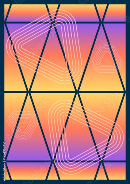 Fototapeta Geometric abstract poster triangular grid gradient panel and rounded track lines