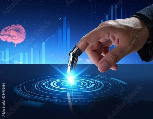 Fototapeta A hand and future technology 