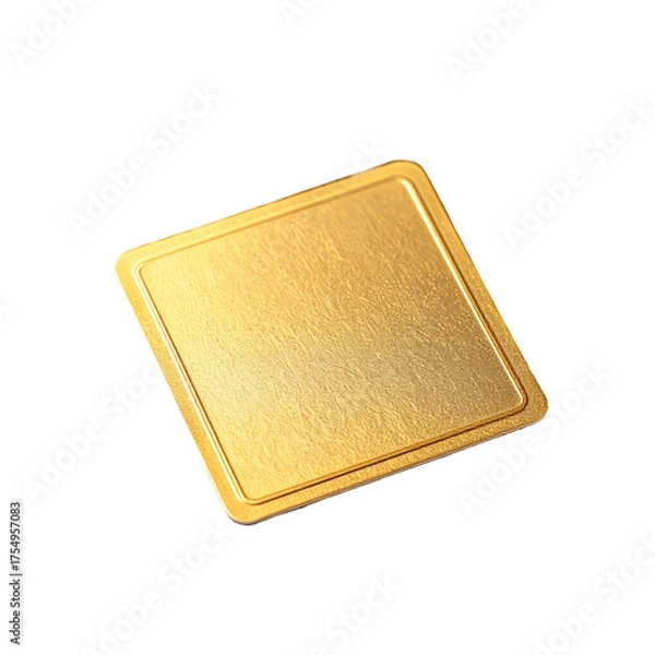 Obraz A shimmering square gold plate with a textured surface on a black background