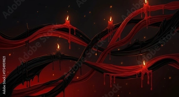 Fototapeta Eerie glowing candles with melted wax trails create a spooky Halloween vibe, perfect for gothic designs or dark fantasy art projects