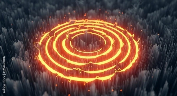 Obraz Stunning glowing orange rings radiate energy in a dynamic abstract landscape, perfect for technology and innovation projects needing a modern digital look