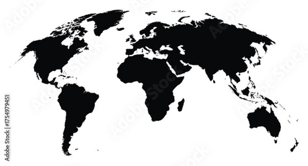 Fototapeta World Map Silhouette Vector Illustration, 3d Map Isolated