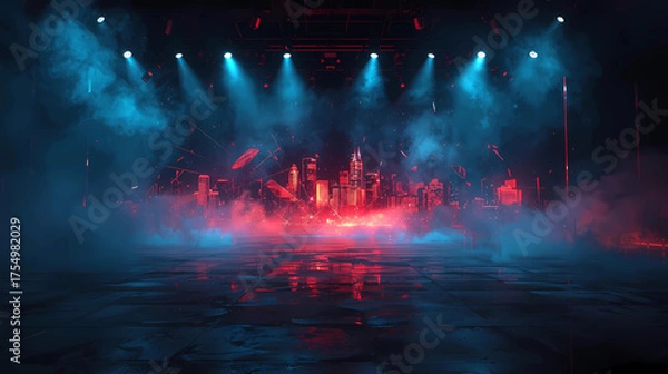 Fototapeta Decorative scene with smoke effect, neon light.