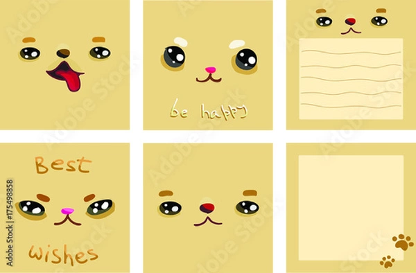 Fototapeta Cute funny muzzles card set with the inside. can also be used for stickers or notepads.