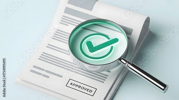 Fototapeta Magnifying glass focus to Approve document icon on white background for business process workflow illustrating management approval and and project approve concept.