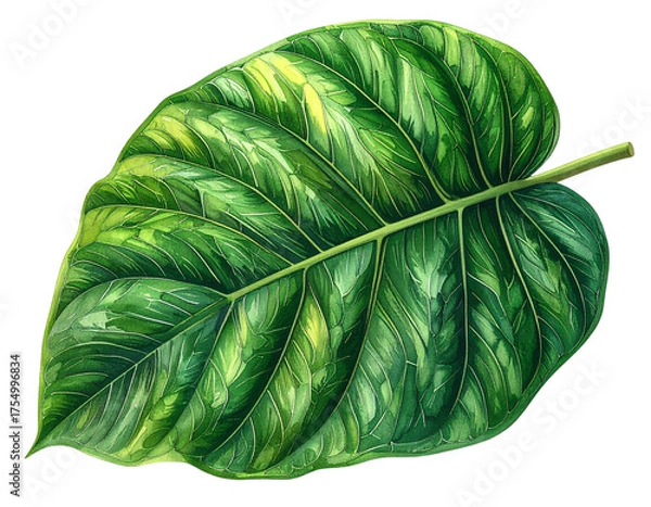 Obraz Green tropical leaf with detailed veins, transparent background  