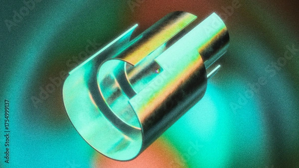 Obraz Retro abstract background, shiny geometric shape with grain and gradient effect, 3d render	