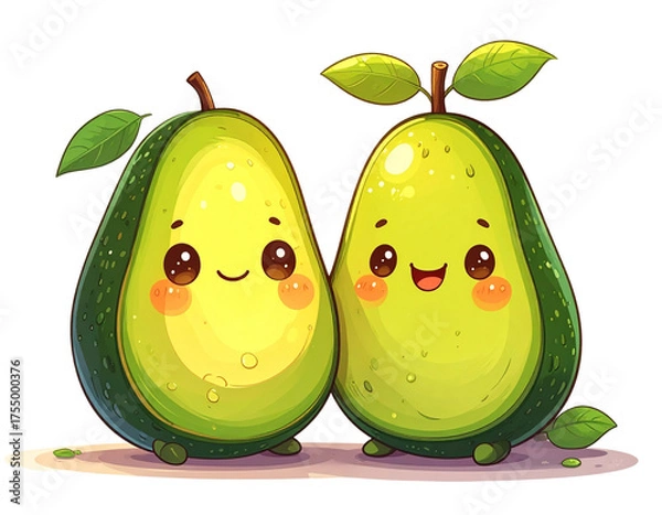 Obraz Kawaii avocado couple with smiling faces, transparent background