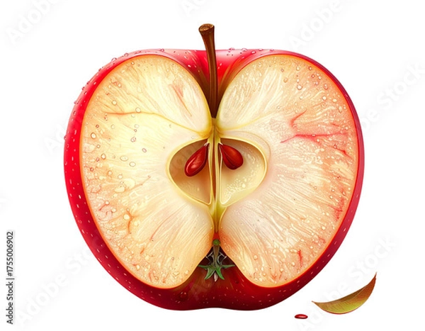 Obraz Red apple half cut with realistic shine, transparent background