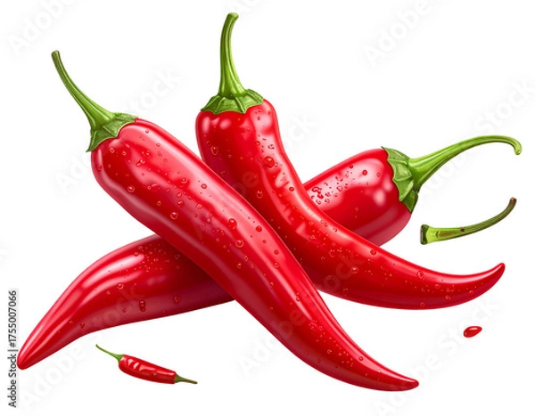 Obraz Red chili peppers with vivid color, transparent background