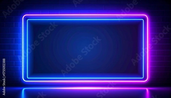 Obraz Rectangular neon frame glows brightly on a dark brick background