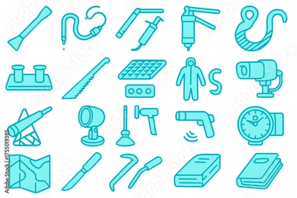 Fototapeta Collection of emergency tools and equipment arranged in a creative layout for safety and rescue operations