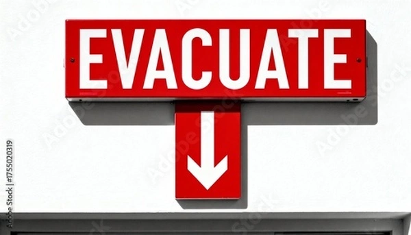 Fototapeta Emergency Evacuation Sign with Downward Pointing Arrow
