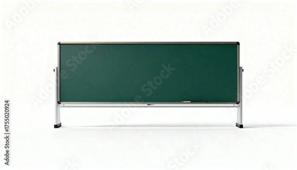 Fototapeta An empty green chalkboard on a stand with chalk and an eraser
