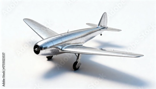 Fototapeta Shiny silver single-propeller airplane model showcasing sleek aerodynamic design