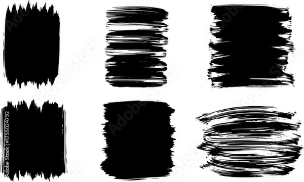 Fototapeta Black vector rough edge rectangles. Grunge square frames set. Jagged edge torn paper background collection. Paint brush strokes. Grungy distressed text boxes. EPS 10 version.