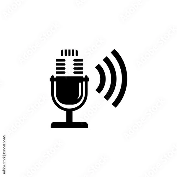 Fototapeta Vector art of icon of a vintage microphone with sound waves emanating