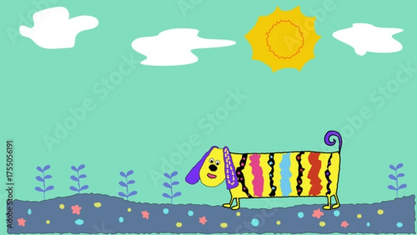 Obraz This delightful hand drawn sketch features a dog in a childs drawing style with simple lines and a playful innocent charm perfect for adding a fun nostalgic touch